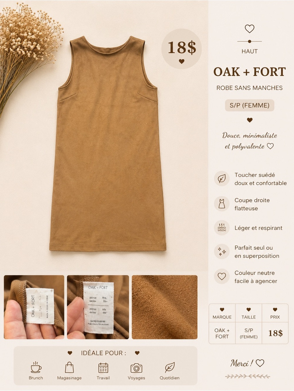 OAK + FORT Kids Suede-Look Sleeveless Tank Dress - Tan